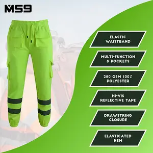 MS9 Mens Hi Viz Vis High Visibility Fleece Cargo Work Trousers Pants Joggers H1 Yellow - XL