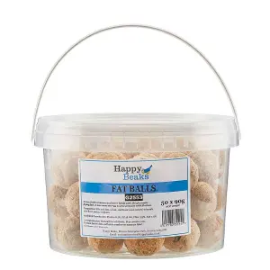 Happy Beaks Suet Fat Balls Wild Bird Food (50 x 90g Fatballs) High Energy Premium Suet Feed