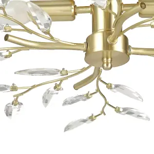 Modern Brushed Gold Plated Branch Ceiling Light Fitting with Acrylic Leaves