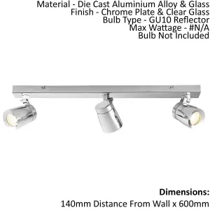 Bathroom Spot Light IP44 - Chrome Plate & Clear Glass - 3 x 35W GU10 reflector