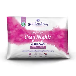 Slumberdown Cosy Nights Pillows 4 Pack Soft Support Front Sleeper Pillows for Neck Pain Relief Comfortable 48x74cm