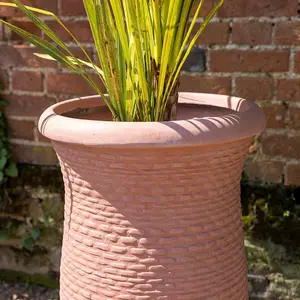 Primrose Rib Textured Fibrecotta Tall Round Planter In Dust Pink 44cm