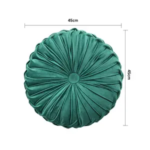 Green Modern Round Pumpkin Pleated Velvet Throw Pillow Sofa Cushion Dia 45 cm