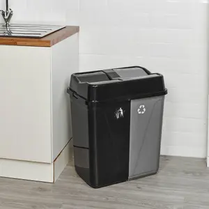 URBNLIVING 100L Duo Kitchen Bin Waste Garbage Can 2 Compartments With Bas Connectors (Black/Grey)