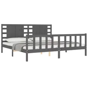 Berkfield Bed Frame with Headboard Grey 200x200 cm Solid Wood