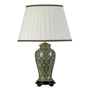 Table Lamp Shade Ivory with Black & Gold Trim Green Gold & Brown LED E27 60w