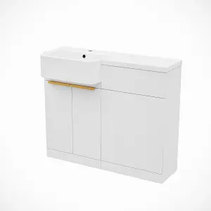 Nes Home Left Hand Freestanding Basin Vanity Unit With Brushed Brass handles & WC Unit