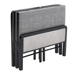 Grey Metal Steel Construction No-Assembly One-Piece Design Foldable Bed