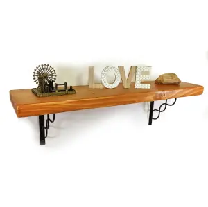 Wooden Rustic Shelf with Bracket WPRP Black 220mm 9 inches Light Oak Length of 160cm