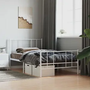 Berkfield Metal Bed Frame with Headboard and Footboard White 90x200 cm