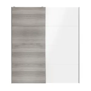 Atomia Panelled Grey & white oak effect High gloss 2 door Sliding Wardrobe Door kit (H)2250mm (W)2000mm