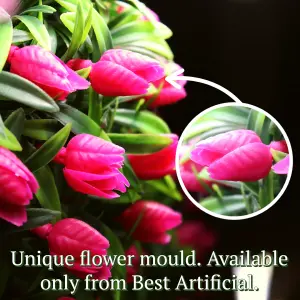 Pair of Best Artificial 28cm Pink Tulip Hanging Basket Flower Topiary Ball - Suitable for Outdoor Use - Weather & Fade Resistant