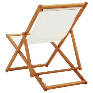 Berkfield Folding Beach Chair Eucalyptus Wood and Fabric Cream White