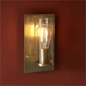 Single Hanging Ceiling Pendat & 2x Matching Wall Lights - Brass Hammered Dimmable Set