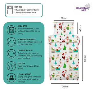 Bloomsbury Mill - Winter Wonderland Christmas Kids Toddler Cot Bed Duvet Cover and Pillowcase Set - Cot Bed - 150 x 120cm