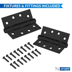 XFORT 4 Inch (100mm) Matt Black Ball Bearing Hinges, Steel Door Hinge for Wooden Doors (2 Pairs)