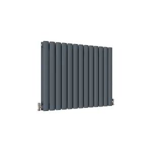 Horizontal Anthracite Double Oval Panel Radiator (H)600mm x (W)767mm, 5064 BTU.