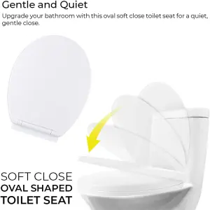 Soft Close Toilet Seat - Fits Most Standard Pans, Adjustable Bottom Hinges - Value Range Oval Light Weight Toilet Seat - White