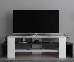 Decorotika Lenora TV Stand TV Cabinet Multimedia Unit with Open Shelves - White and Anthracite