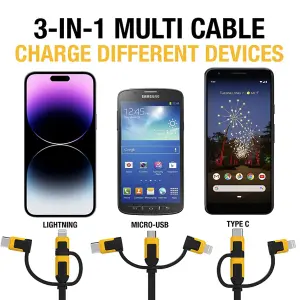 Dewalt Retractable 3ft Apple Android Charger Multi Cable USB Lightenin g Type C