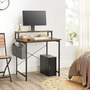 VASAGLE Computer Desk, Writing Study Desk with Monitor Stand, Fabric Storage Bag, X-Bars, Adjustable Feet, 80 x 55 x 90 cm