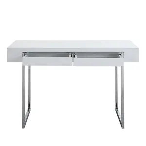 Casa High Gloss Computer Desk With 2 Drawers In White