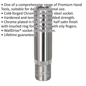 8mm Forged Steel Deep Drive Socket - Durable Chrome Vanadium Tool for Professionals and DIYers