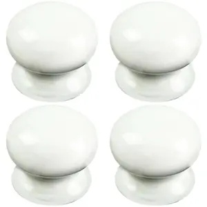 4x Round Porcelain Cupboard Door Knob 30mm Diameter White Antique Cabinet Handle