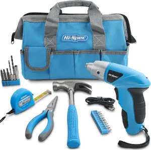 Hi-Spec 20pc Blue USB 3.6 Eletric Power Screwdriver & Home DIY Tool Kit. All Essential Repairs in a Bag