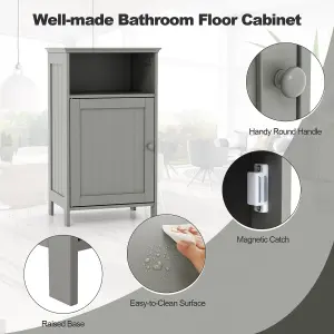 COSTWAY Bathroom Side Cabinet with Single Door and Open Shelf