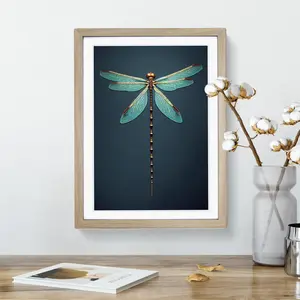 Dainty Dragonfly - Single Picture Frame Print Oak / 34cm H x 25cm W x 2cm D