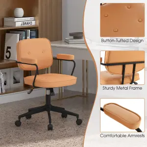 Costway Home Office PU Leather Desk Chair Upholstered Swivel Task Chair W/ Rocking Backrest & Armrest