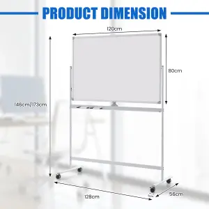 Costway Portable Double-Sided Magnetic Mobile Whiteboard Adjustable Rolling Erase Board