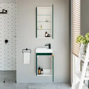 Bathroom Mirror Cabinet Washroom Cupboard Dark Green Slim 400mm Wall Storage Unit Avir