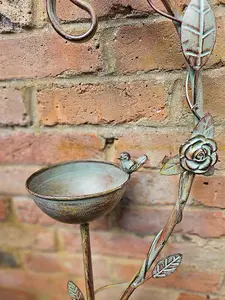 Bird Bath on Stake with Decorative Leaves