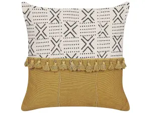 Throw Cushion WOODI Cotton 45 x 45 cm Geometric Block-Printing Yellow