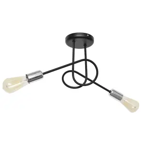 Luminosa Oxford Multi Arm Semi Flush Ceiling Light Black, Chrome 38cm