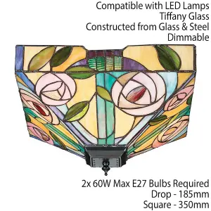 Tiffany Glass Semi Flush Ceiling Light Pink Rose Inverted Square Shade i00063