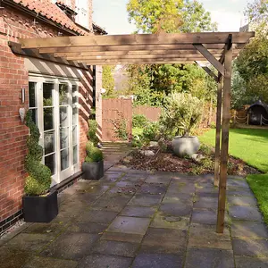 Wall Mounted Garden Pergola - Wood - L180 x W240 x H270 cm - Rustic Brown