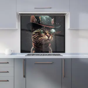 Bengal Cat Face Glasses Splashart Premium Glass Kitchen Splashback W600mm x H600mm