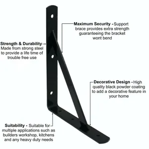 EAI - Strong Arm Shelf Bracket 200x250x30x4mm - Black - Pair