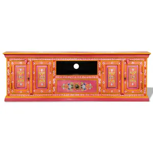 Berkfield TV Cabinet Solid Mango Wood Pink Hand Painted