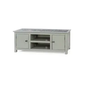 Perth 2 door wide TV unit, grey with stone insert top