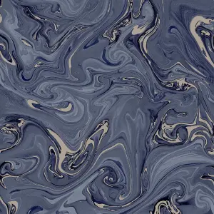 Fresco Liquid Marble Navy & Gold Wallpaper