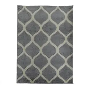 Portland Grey & White Geometric Large Rug, (L)230cm x (W)160cm