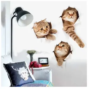 3D Three Cats Stickers Wallpaper