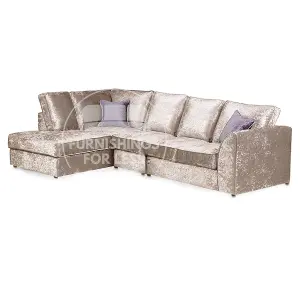 Crystal Crushed Velvet Fabric 5 Seater L Shaped Corner Sofa  Mink Left Hand Facing - Full Back