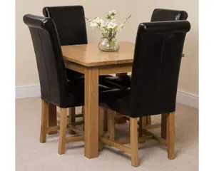 Oslo 90 x 90 cm Oak Small Dining Table and 4 Chairs Dining Set with Washington Black Leather Chairs