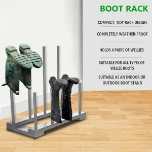 4 Pair Wellington Boot Rack Walking Storage Wellies Shoes Stand Indoor & Outdoor