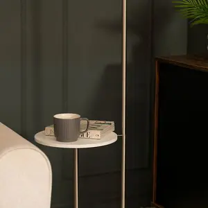 ValueLights Tavel Brushed Chrome Silver Floor Lamp with Table and Grey Shade